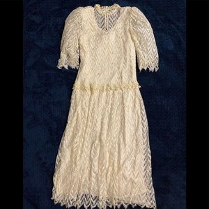 Vintage Rina di Montella Lace & Crystals Cream Dress